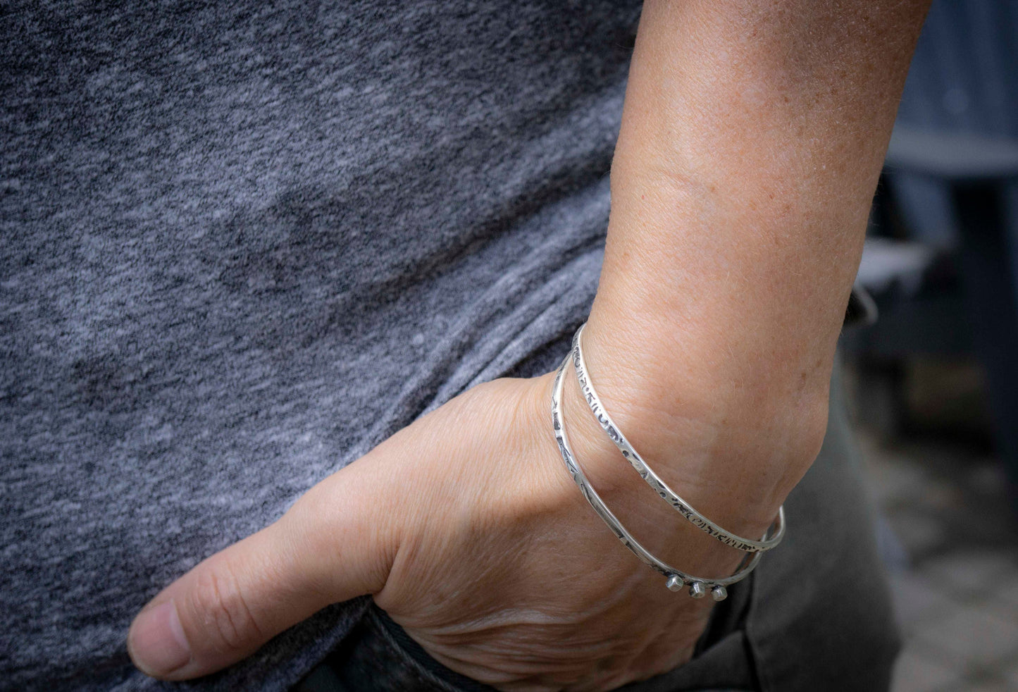 Oxidized Sterling Silver Cuff Bracelet Set: Handmade Minimalist Style