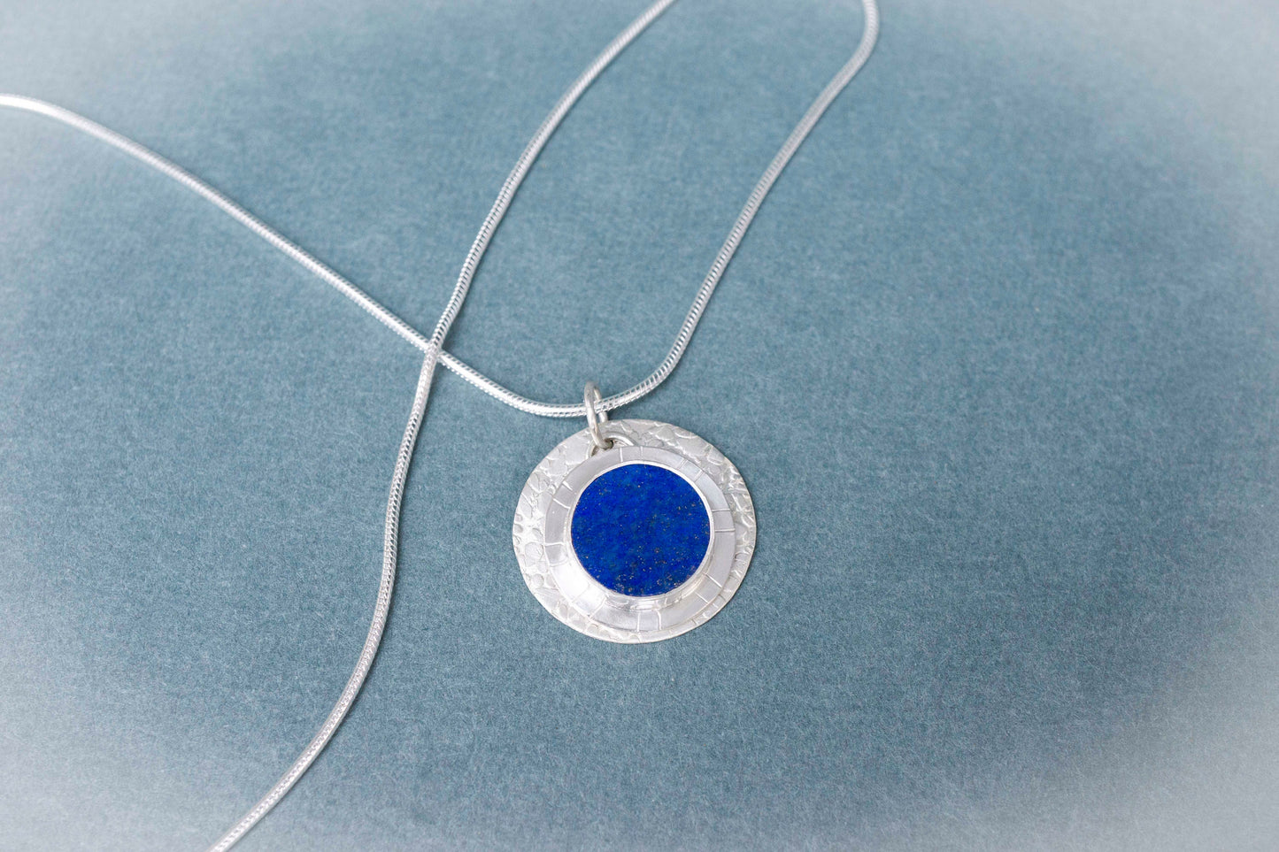 Lapis Lazuli Sterling Silver Coin Pendant - Celestial Blue Gemstone