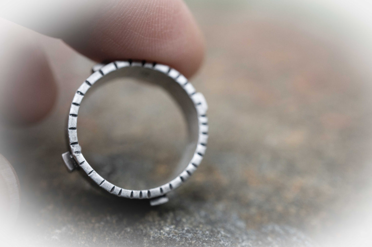 Handmade Oxidized Sterling Silver Ring: Medieval Style Band