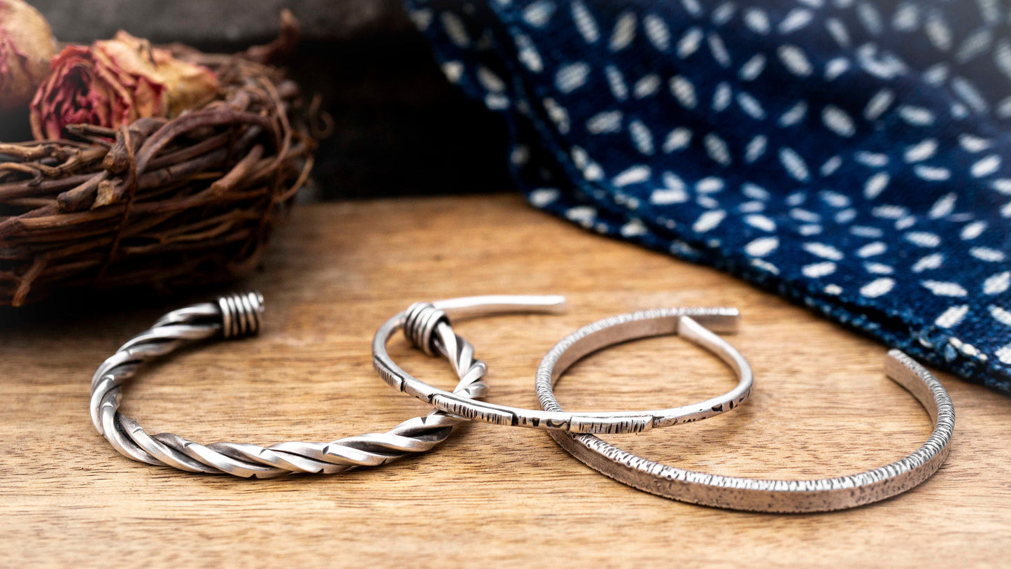 Oxidized Sterling Silver Cuff Bracelet: Rustic Handcrafted Design