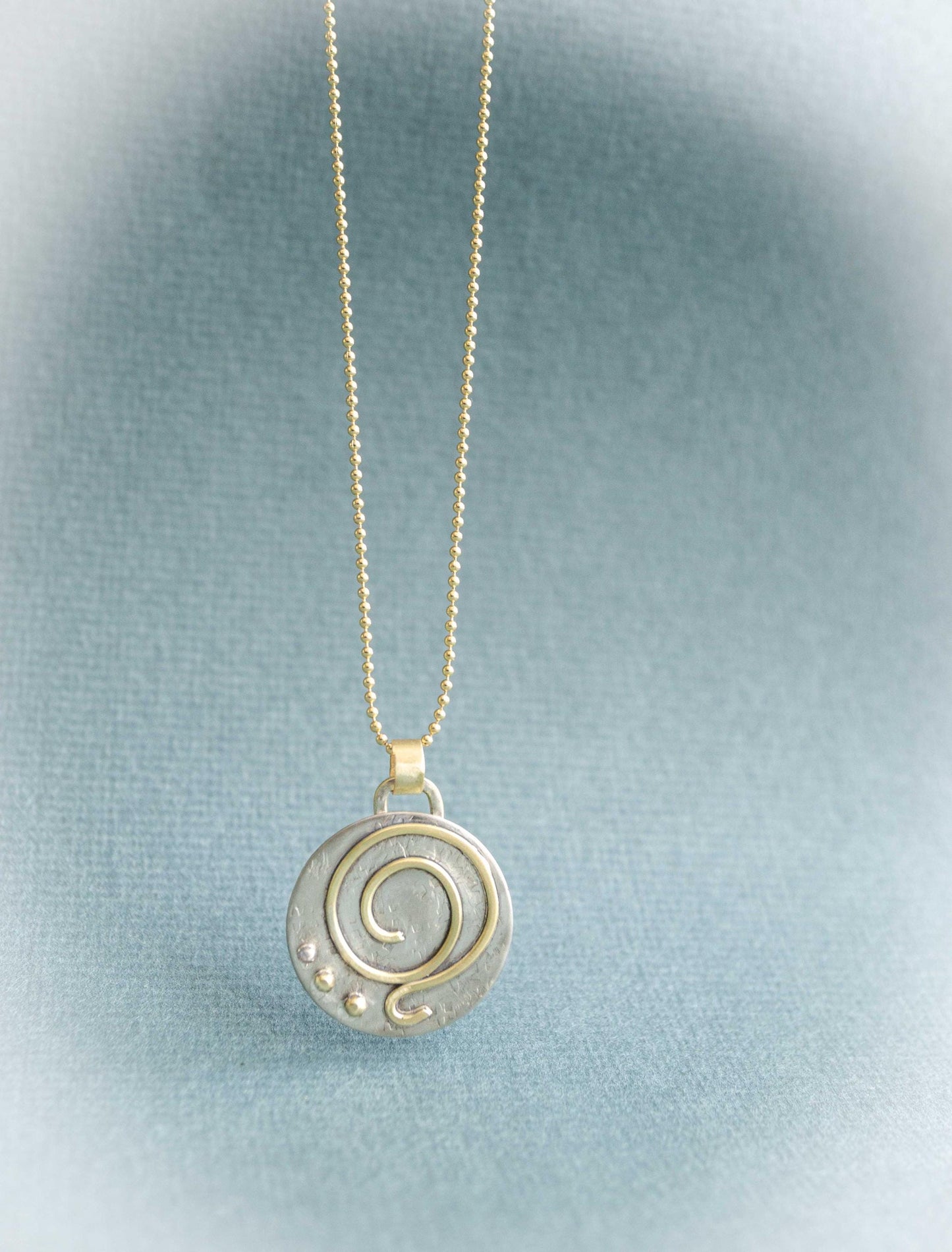 Gratitude Pendant, mixed metal silver and gold, handmade