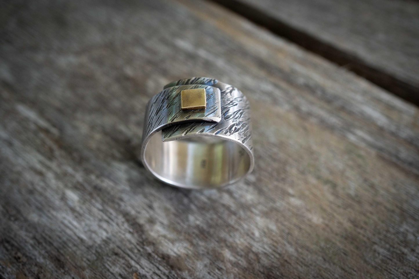 Sterling Silver Wrap Ring for Men: Mixed Metal Brass Accent