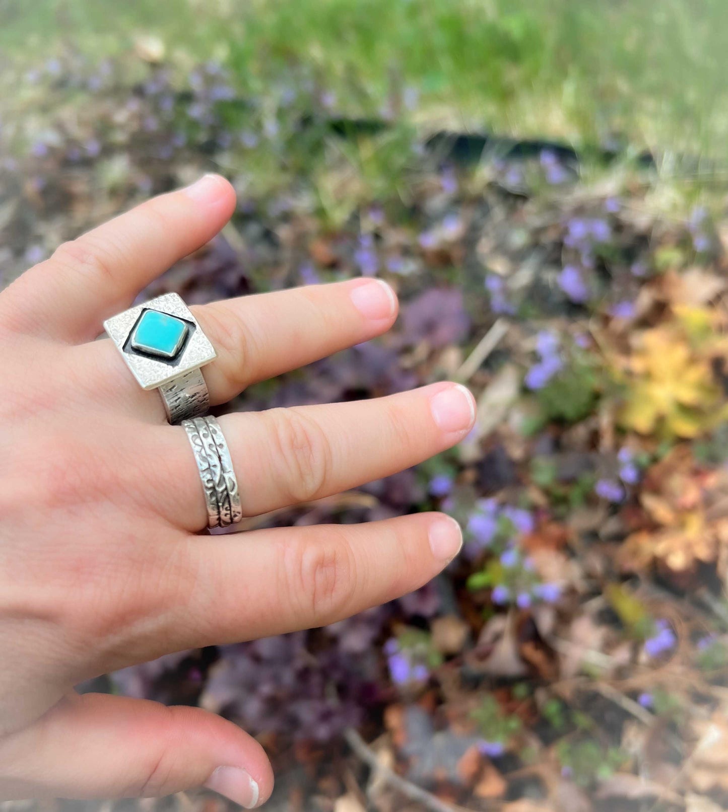 Kingman Turquoise Ring: Sterling Silver Textured Statement Ring, Size 7