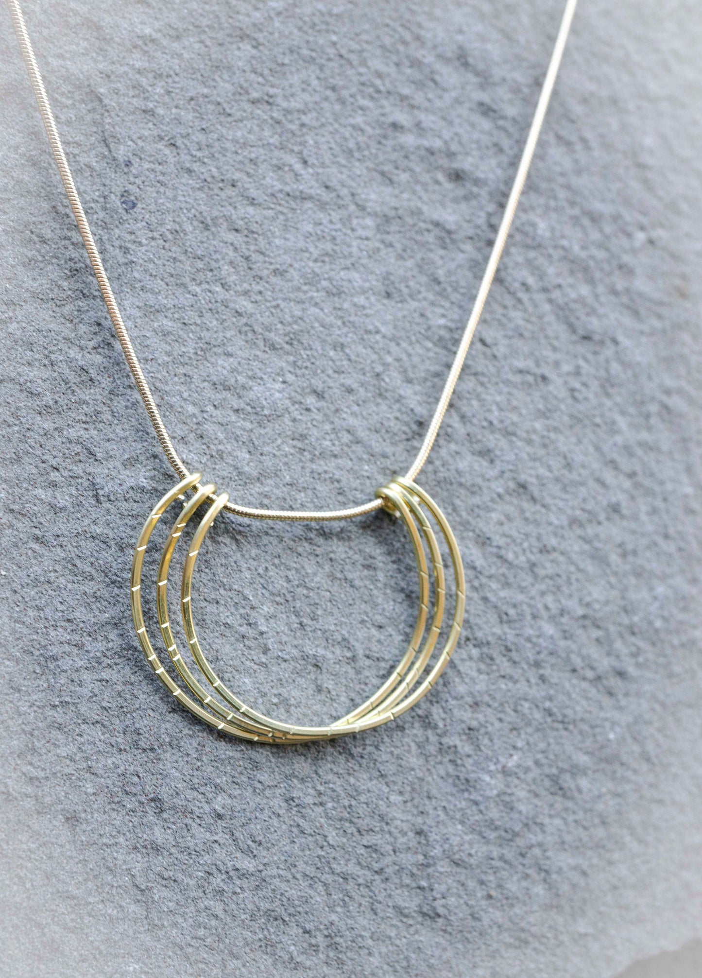 Minimalist Gold Necklace: Hand Forged Brass Circle Pendant