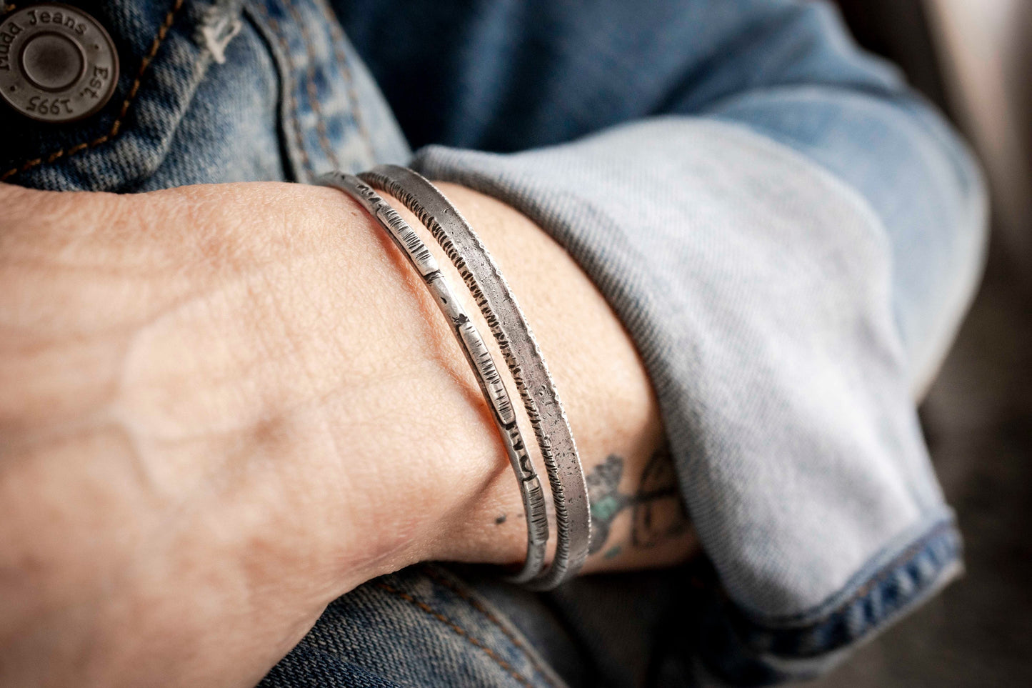Oxidized Sterling Silver Cuff Bracelet: Rustic Handcrafted Design