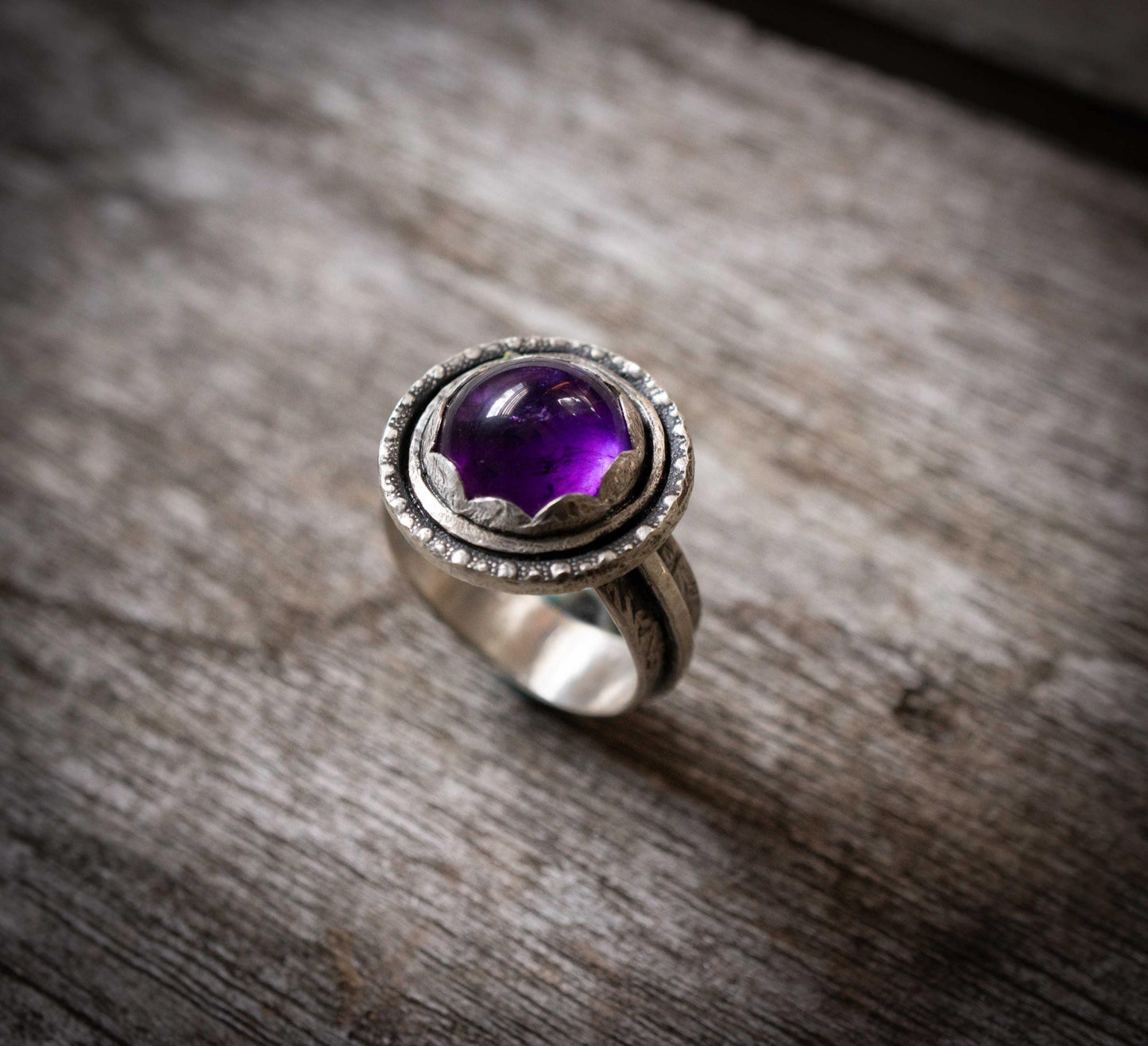 Amethyst Sterling Silver Ring: February Birthstone, Oxidized Band