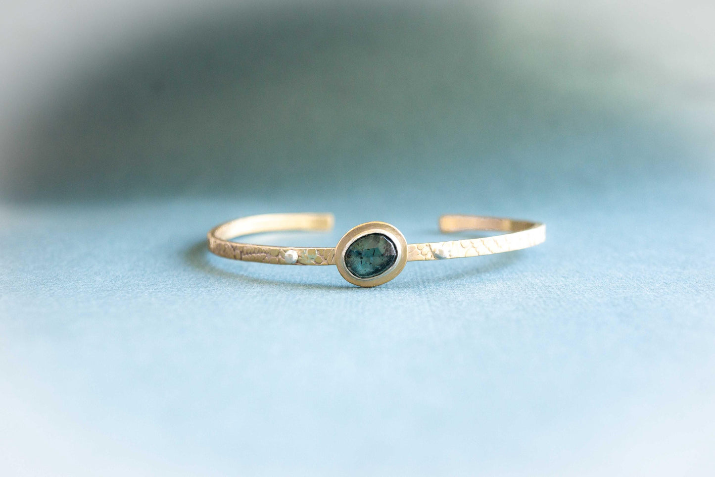 Kyanite Bracelet, Brass Cuff handmade with jewelers brass and fine silver