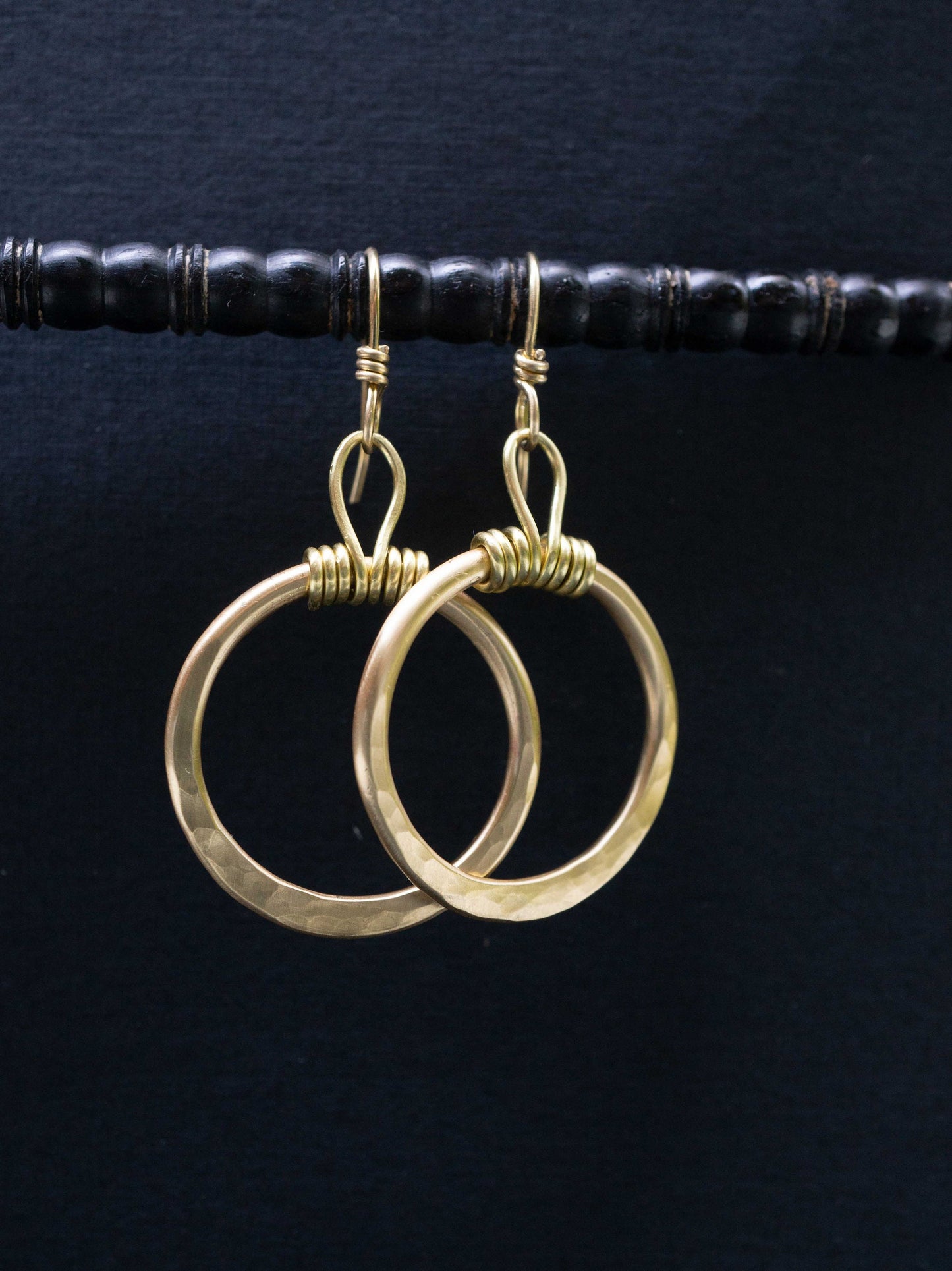 Hammered Brass Hoop Earrings: Handmade everyday gold earrings