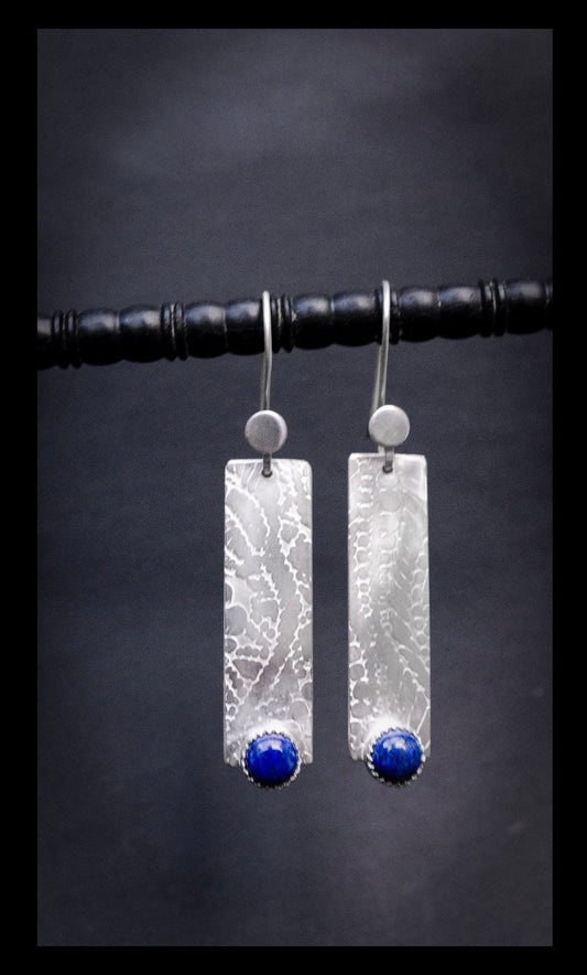 Handmade Lapis Lazuli Sterling Silver Rectangle Earrings