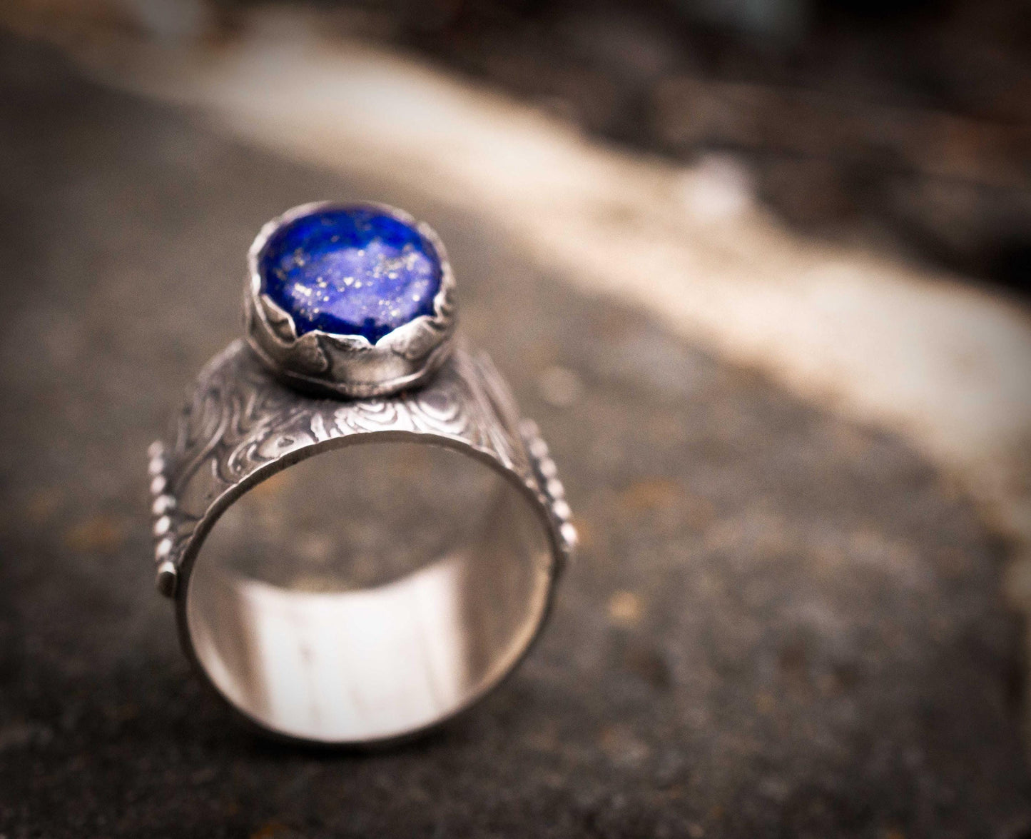 Sterling Silver Lapis Lazuli Ring: Wide Band,  handmade