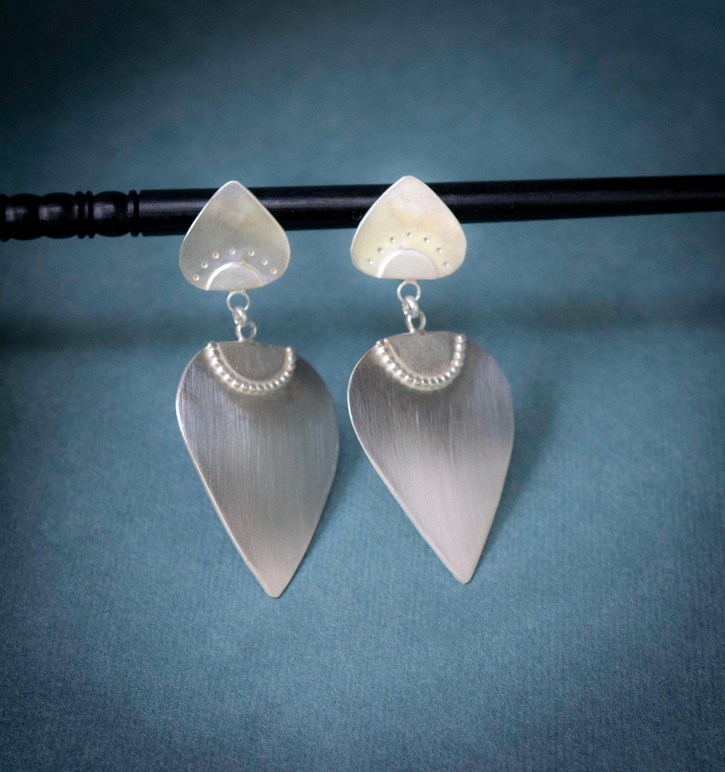 Brushed Sterling Silver Earrings: Handmade Boho Dangle Earrings
