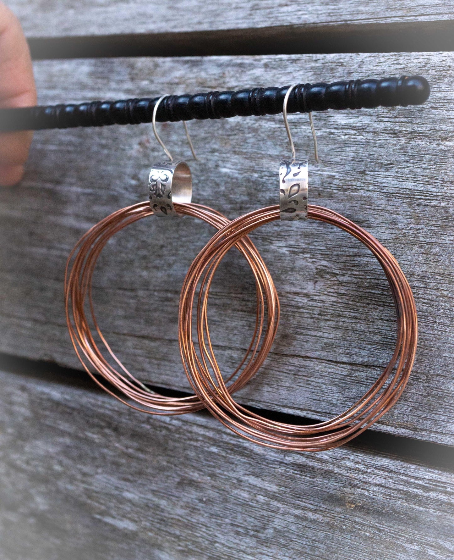 Handmade Copper Multi Hoop Earrings: Oxidized Sterling Silver