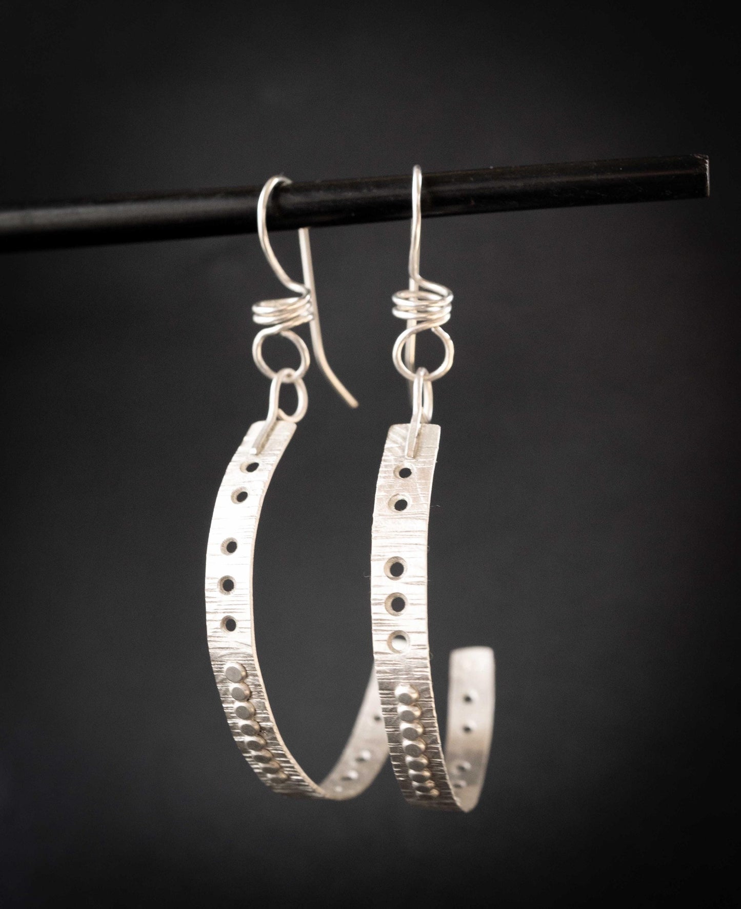 Sterling Silver Half Hoop Earrings: Textured Oxidized Design, handmade