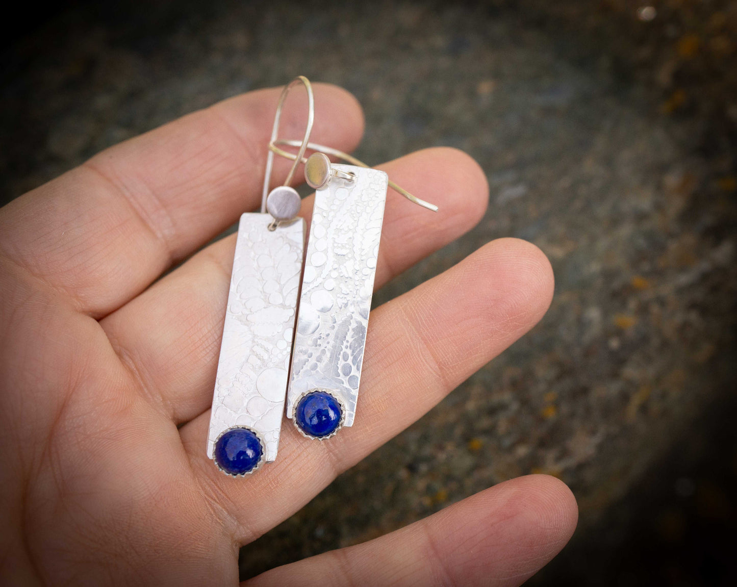Handmade Lapis Lazuli Sterling Silver Rectangle Earrings
