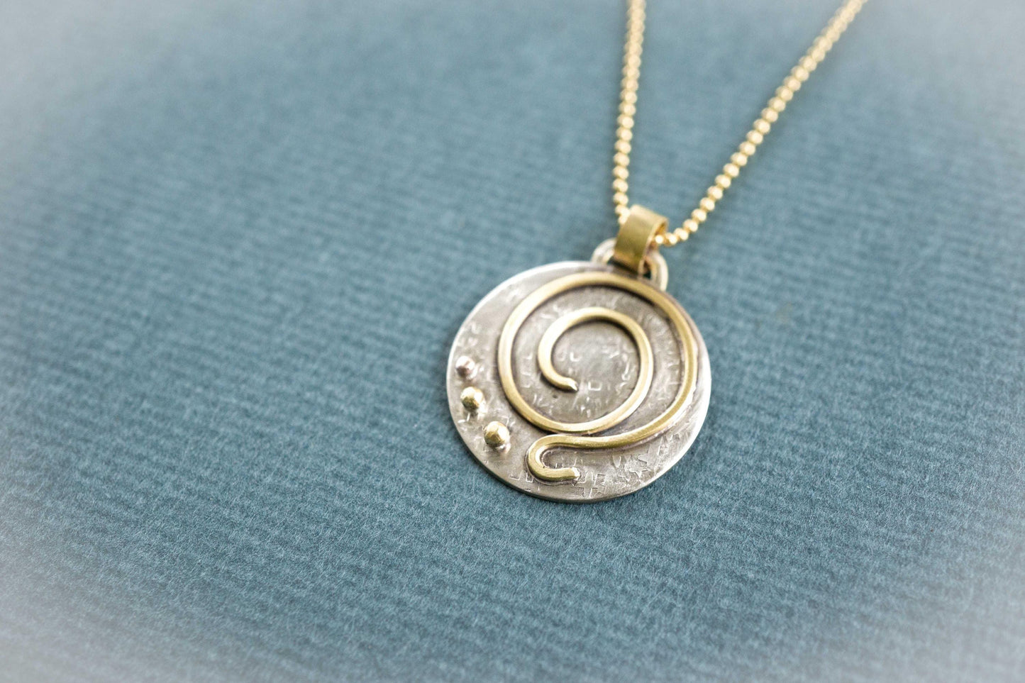 Gratitude Pendant, mixed metal silver and gold, handmade