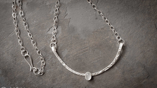 Handmade Sterling Silver Moonstone Bar Necklace, minimalist design