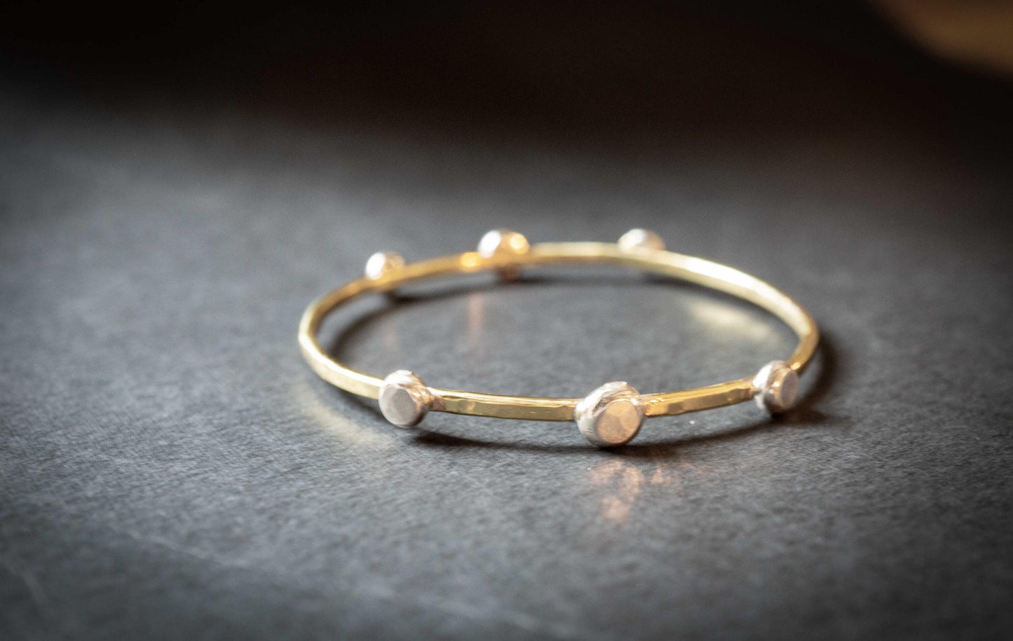 Mixed Metal Bangle Bracelet: Brass with Sterling Silver Dots