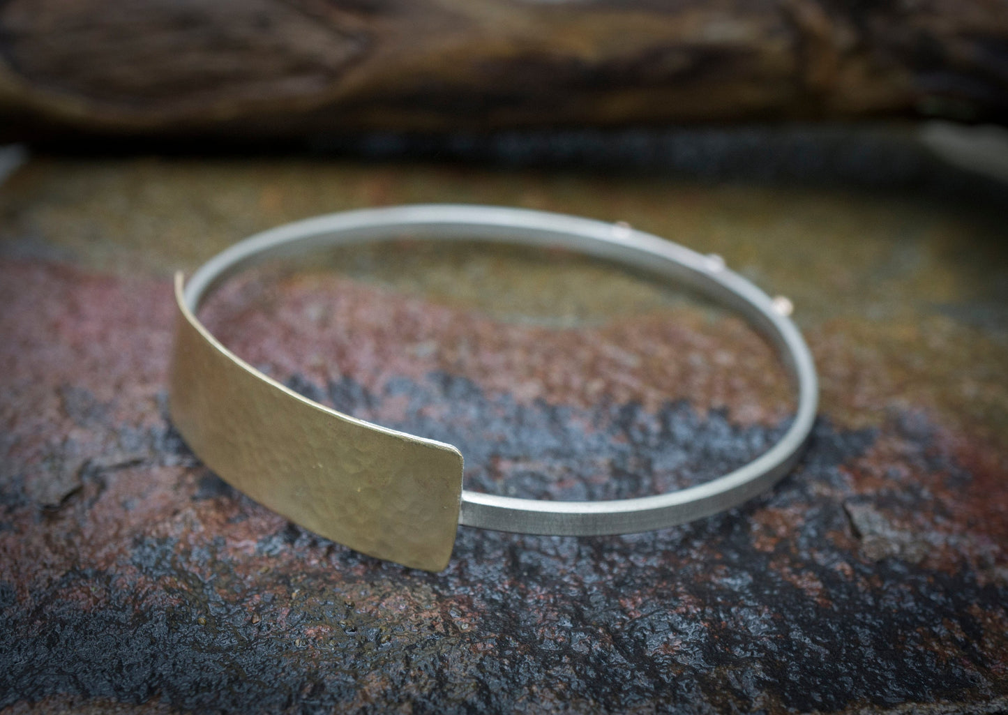 Mixed Metal Stacking Bangle: Hand-Textured Brass & Silver Bracelet