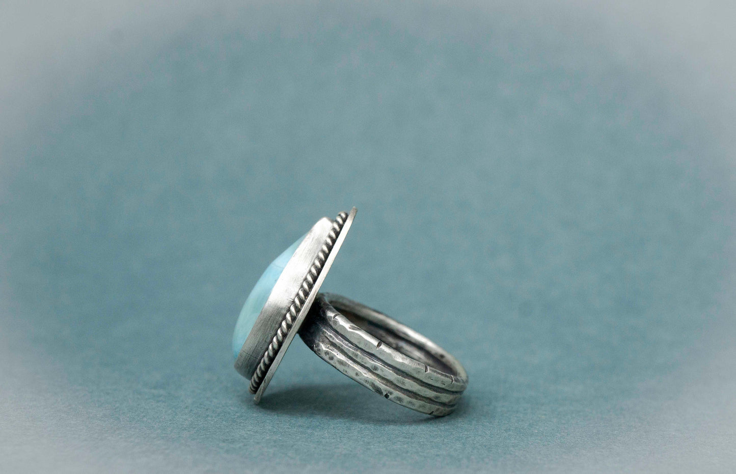 Larimar Sterling Silver Ring: Pear-Shaped Blue Gemstone, Size 9.5