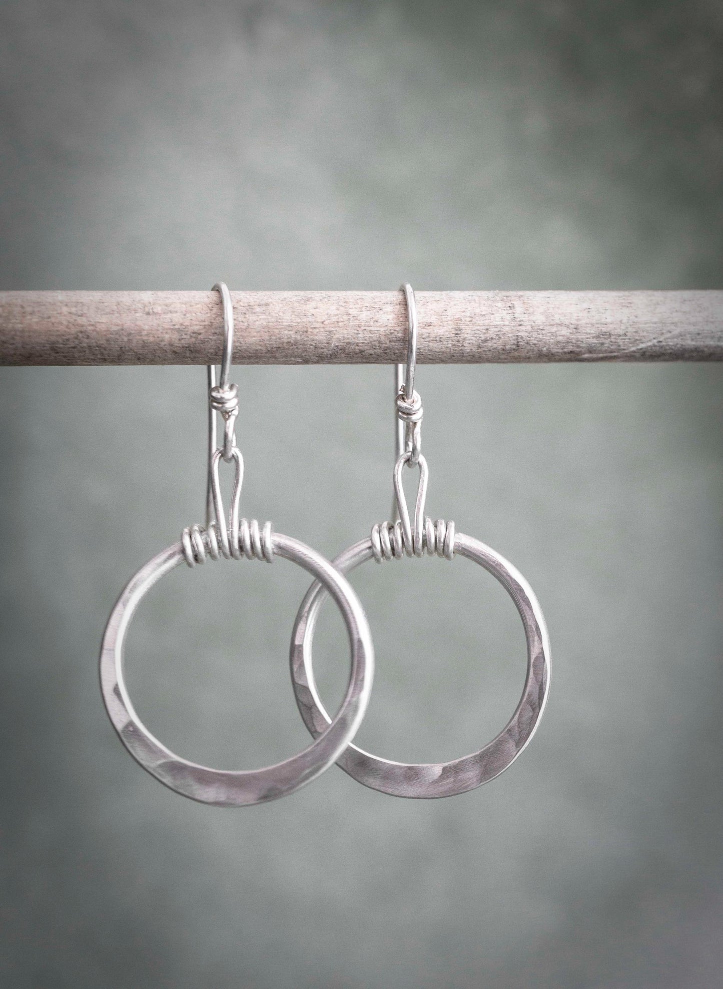 Hammered Sterling Silver Hoop Earrings: Wire Wrapped, Everyday Silver Earrings