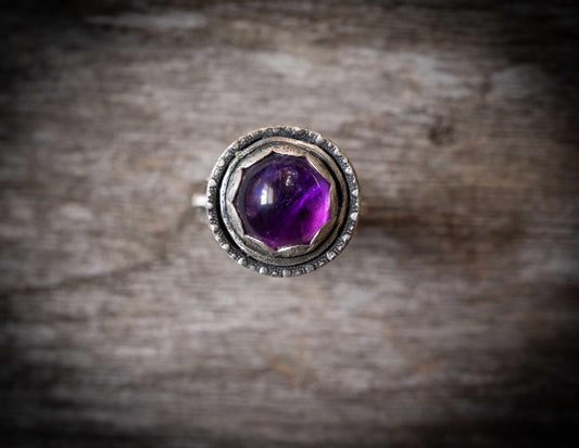 Amethyst Sterling Silver Ring: February Birthstone, Oxidized Band