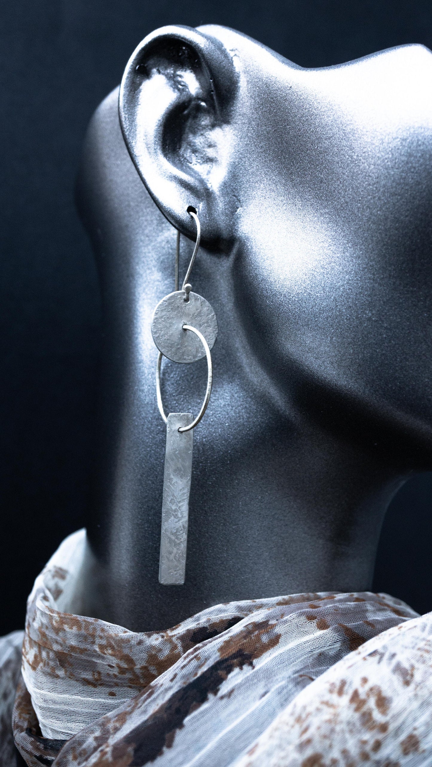Handmade Long Silver Geometric Earrings: Funky Modern Design