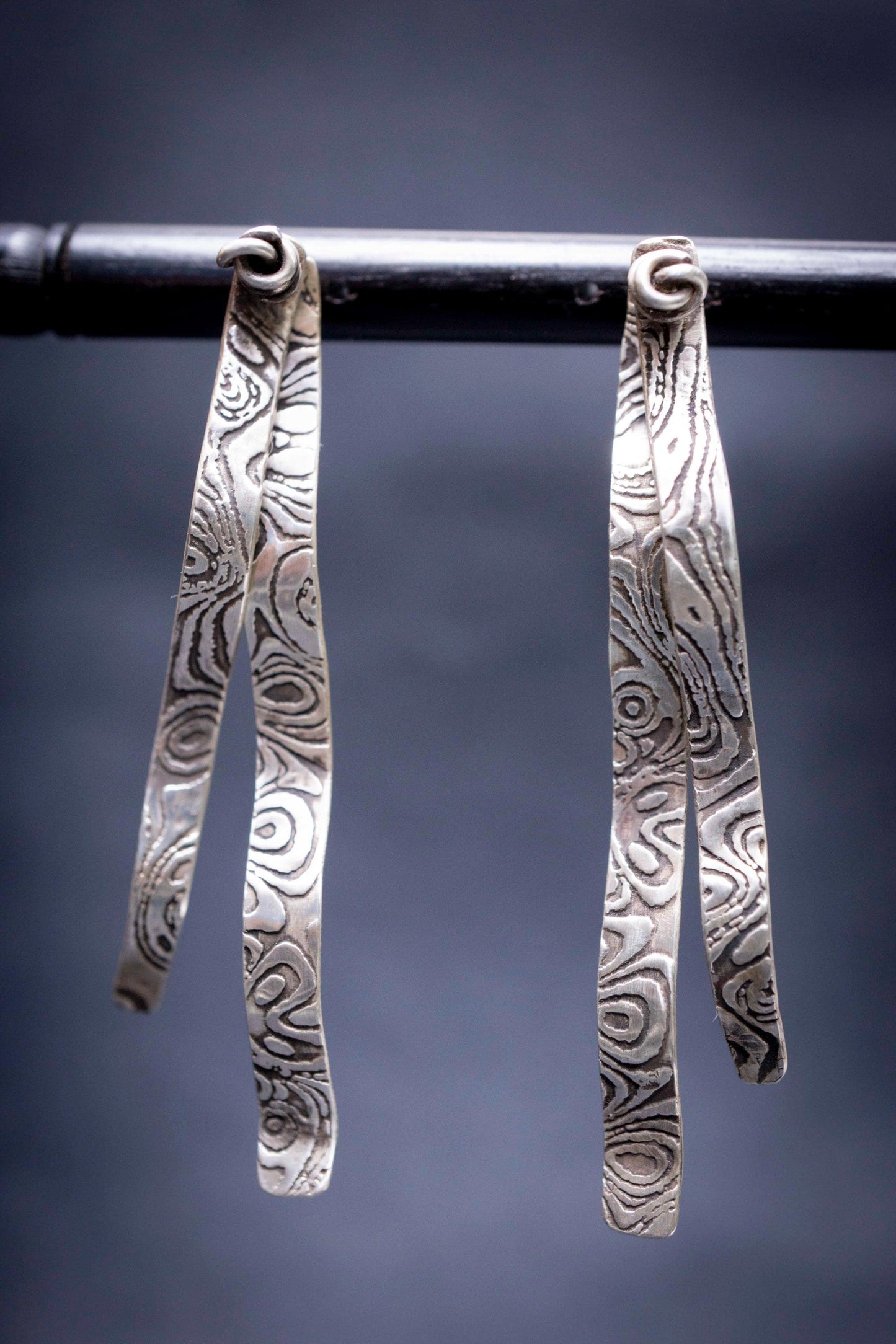 Oxidized Sterling Silver Bar Earrings: Handmade Silver Post Earrings