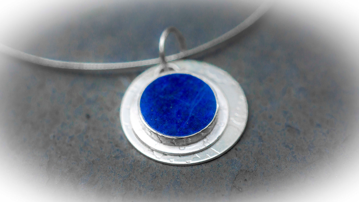 Lapis Lazuli Sterling Silver Coin Pendant - Celestial Blue Gemstone