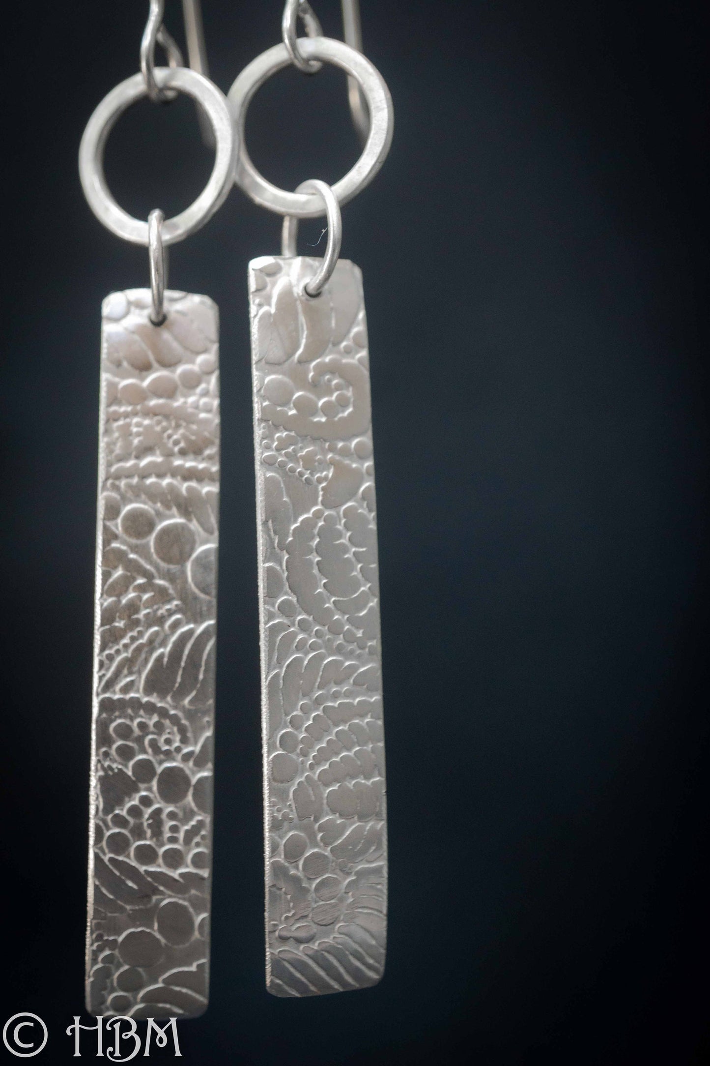 Textured Sterling Silver Bar Earrings: Long Geometric Dangle
