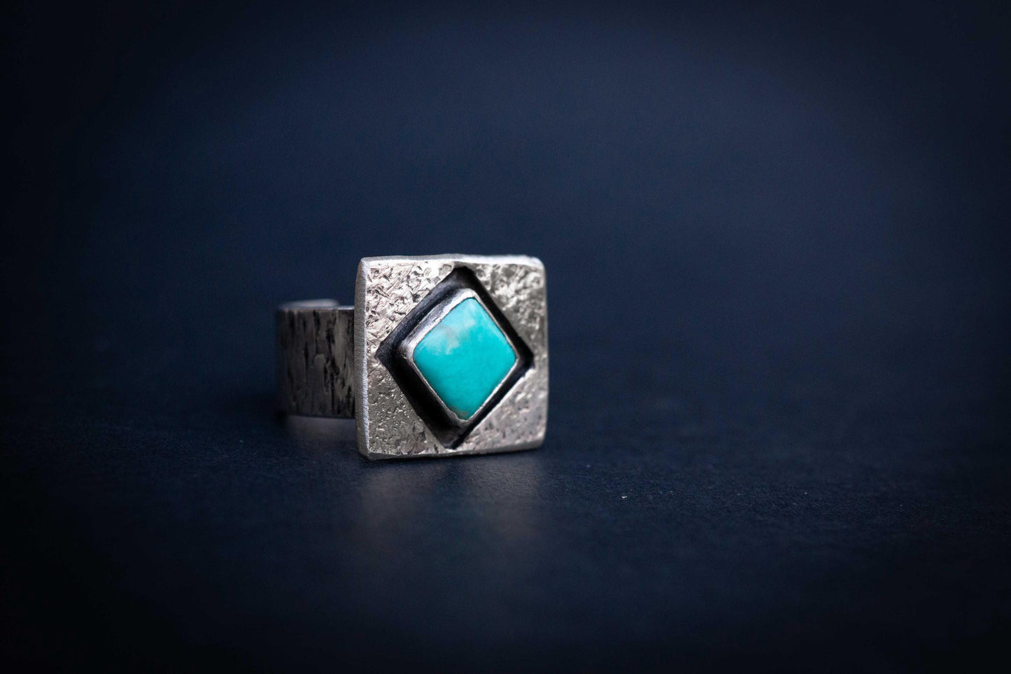 Kingman Turquoise Ring: Sterling Silver Textured Statement Ring, Size 7