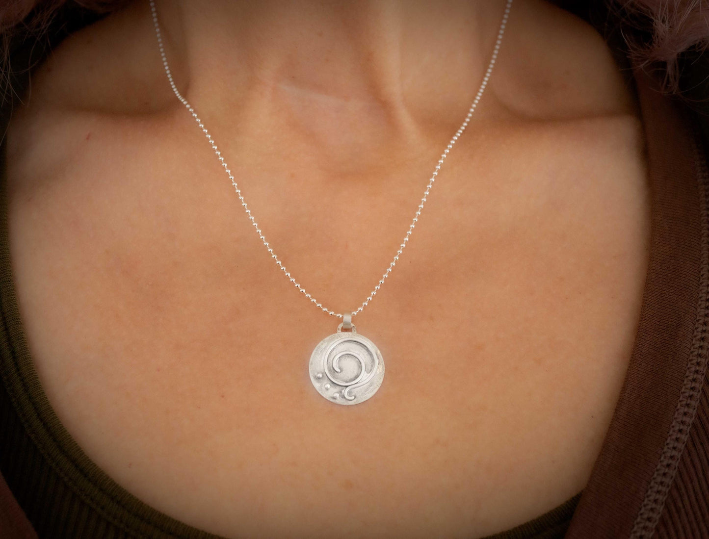 Gratitude Necklace, Sterling Silver , Silver Spiral Pendant