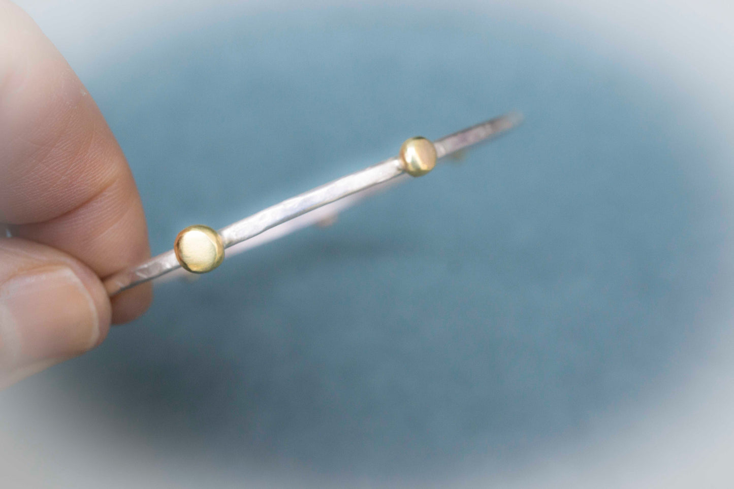 Sterling Silver Bangle Bracelet: Gold Brass Dot Stacking Bangle