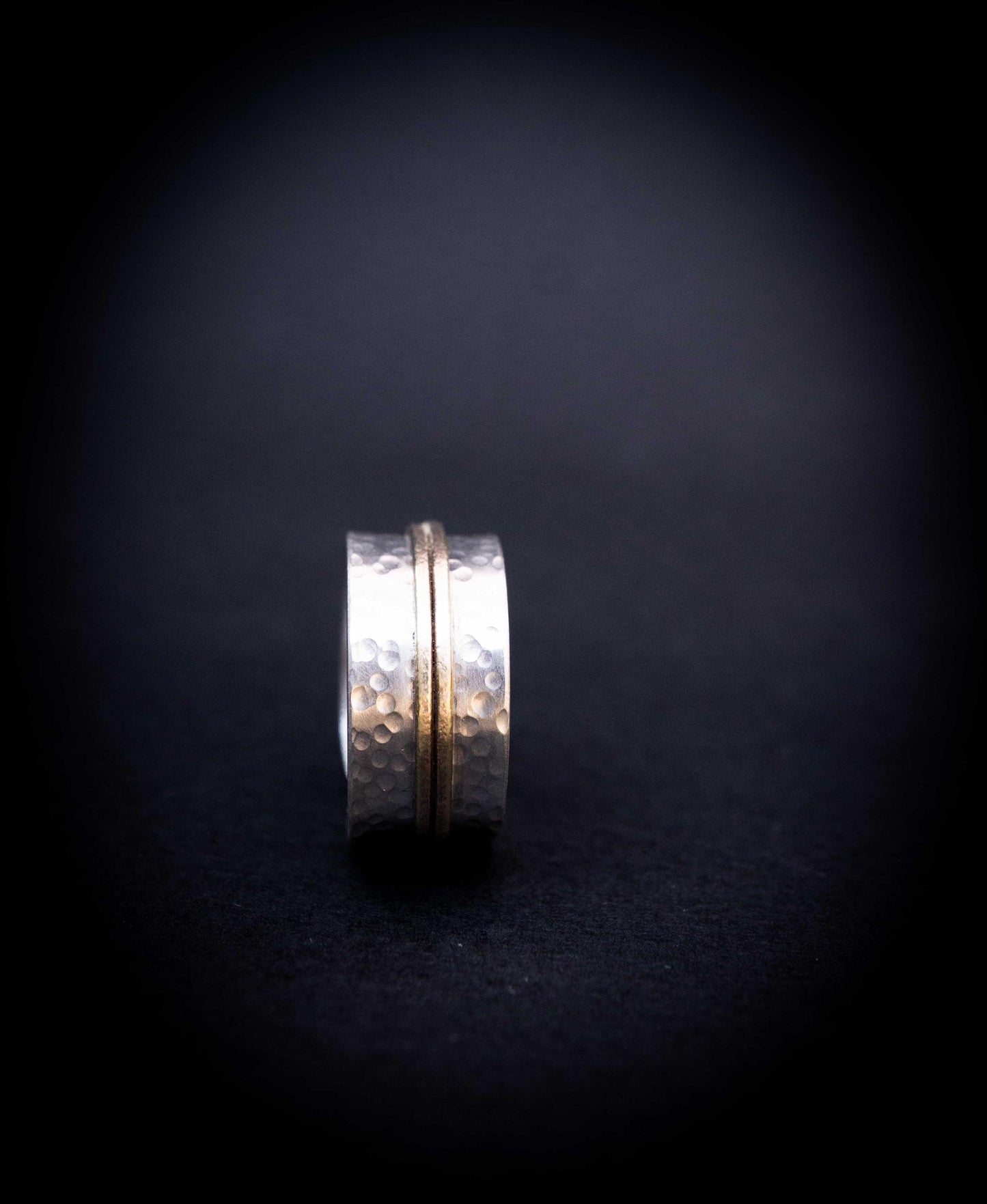 Hammered Sterling Silver & Gold Ring: Mixed Metal Open Band