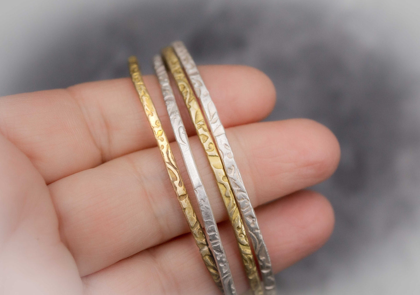 Bangle Bracelet Set, handcrafted Stacking Bangles, Silver and Gold