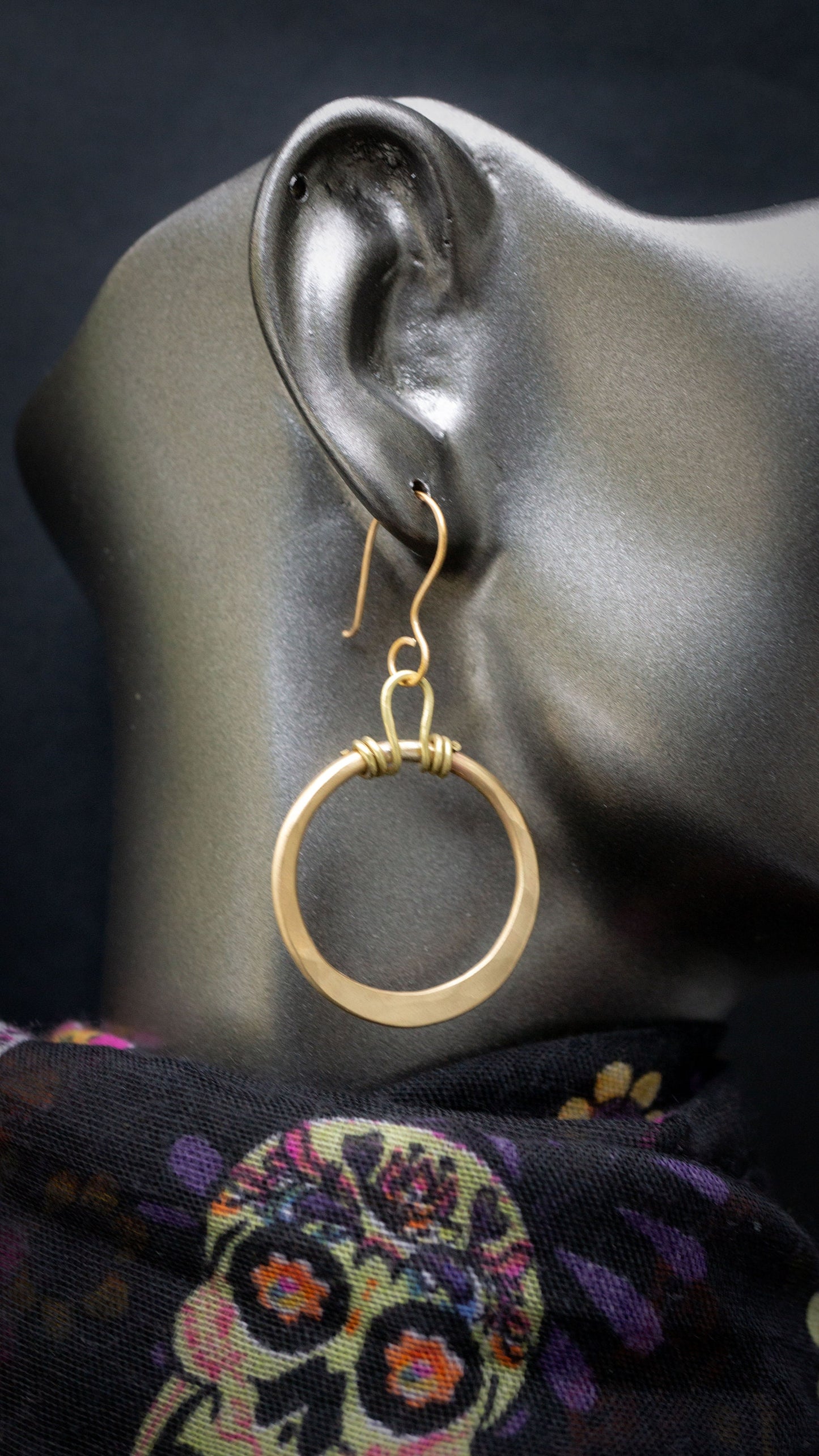 Hammered Brass Hoop Earrings: Handmade everyday gold earrings