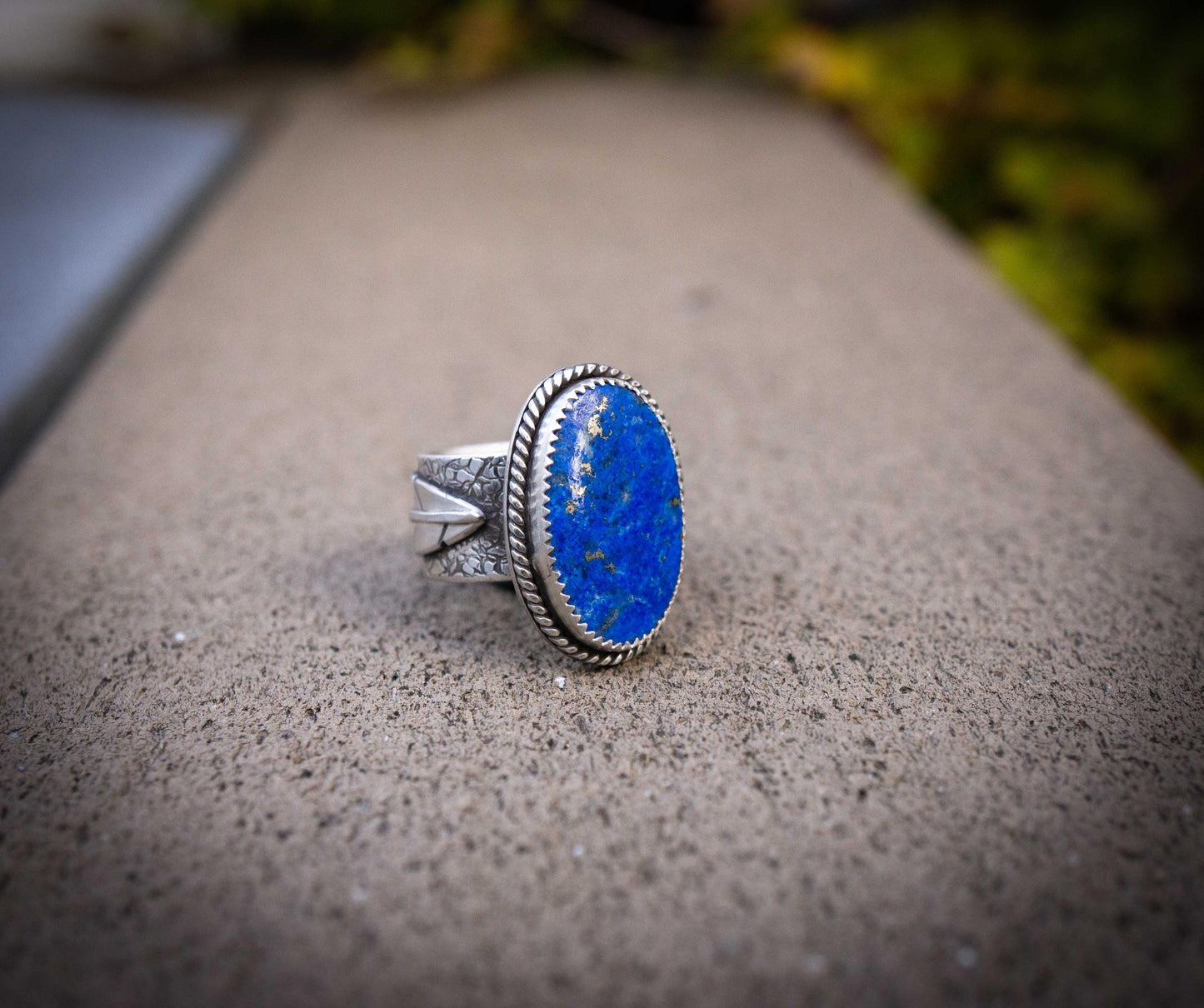 Lapis Lazuli Sterling Silver Ring | Handmade with Silver Leaf and oxidation, size 7