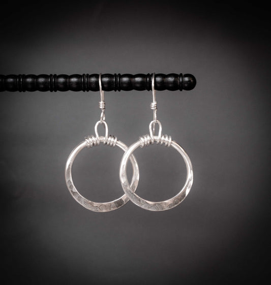 Hammered Sterling Silver Hoop Earrings: Wire Wrapped, Everyday Silver Earrings