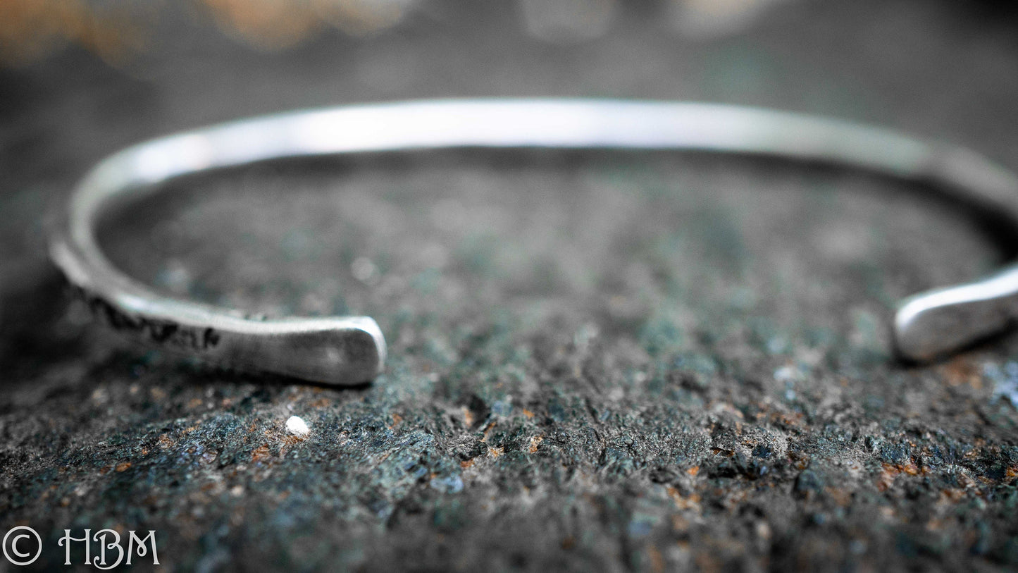 Handmade Thin Silver Cuff Bracelet: Copper Accent, Rugged Design