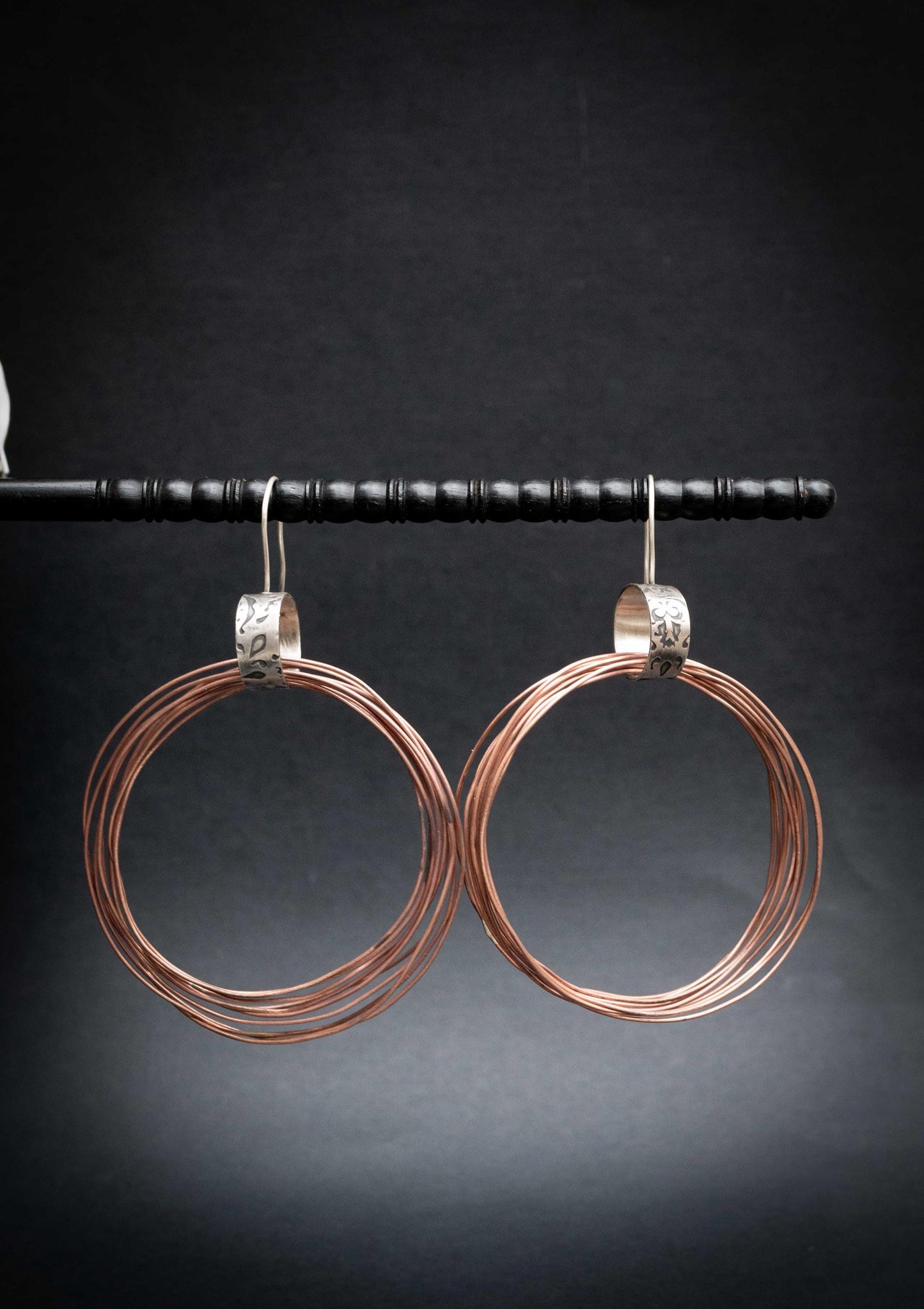 Handmade Copper Multi Hoop Earrings: Oxidized Sterling Silver