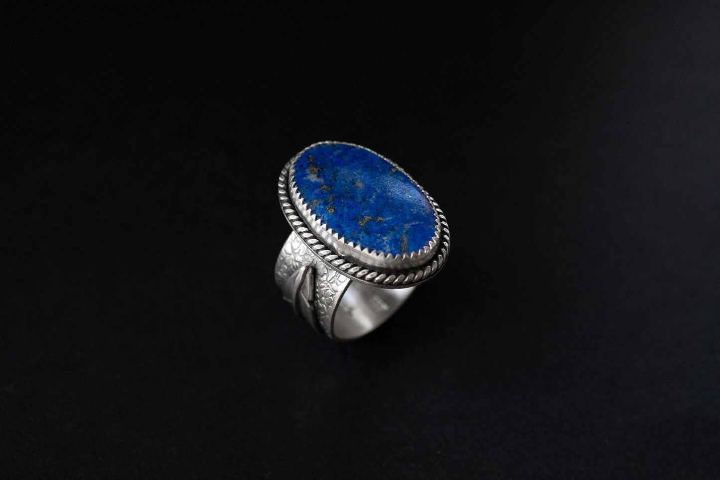 Lapis Lazuli Sterling Silver Ring | Handmade with Silver Leaf and oxidation, size 7