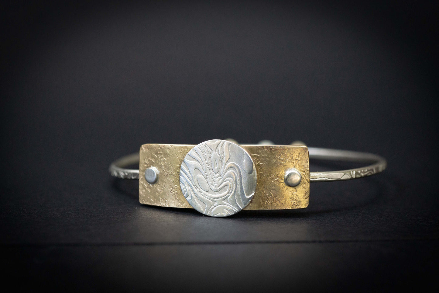 Handmade Sterling Silver Stacking Bangle, Gold Jeweler's Brass, Mixed Metal