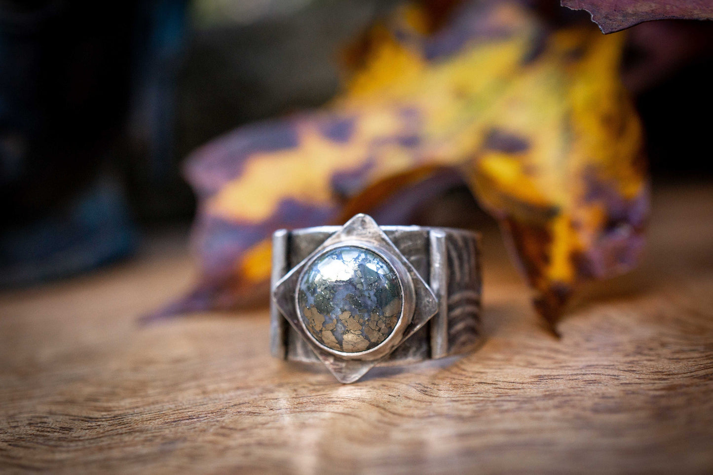 Pyrite Ring: Sterling Silver Gothic Band, Androgynous Jewelry
