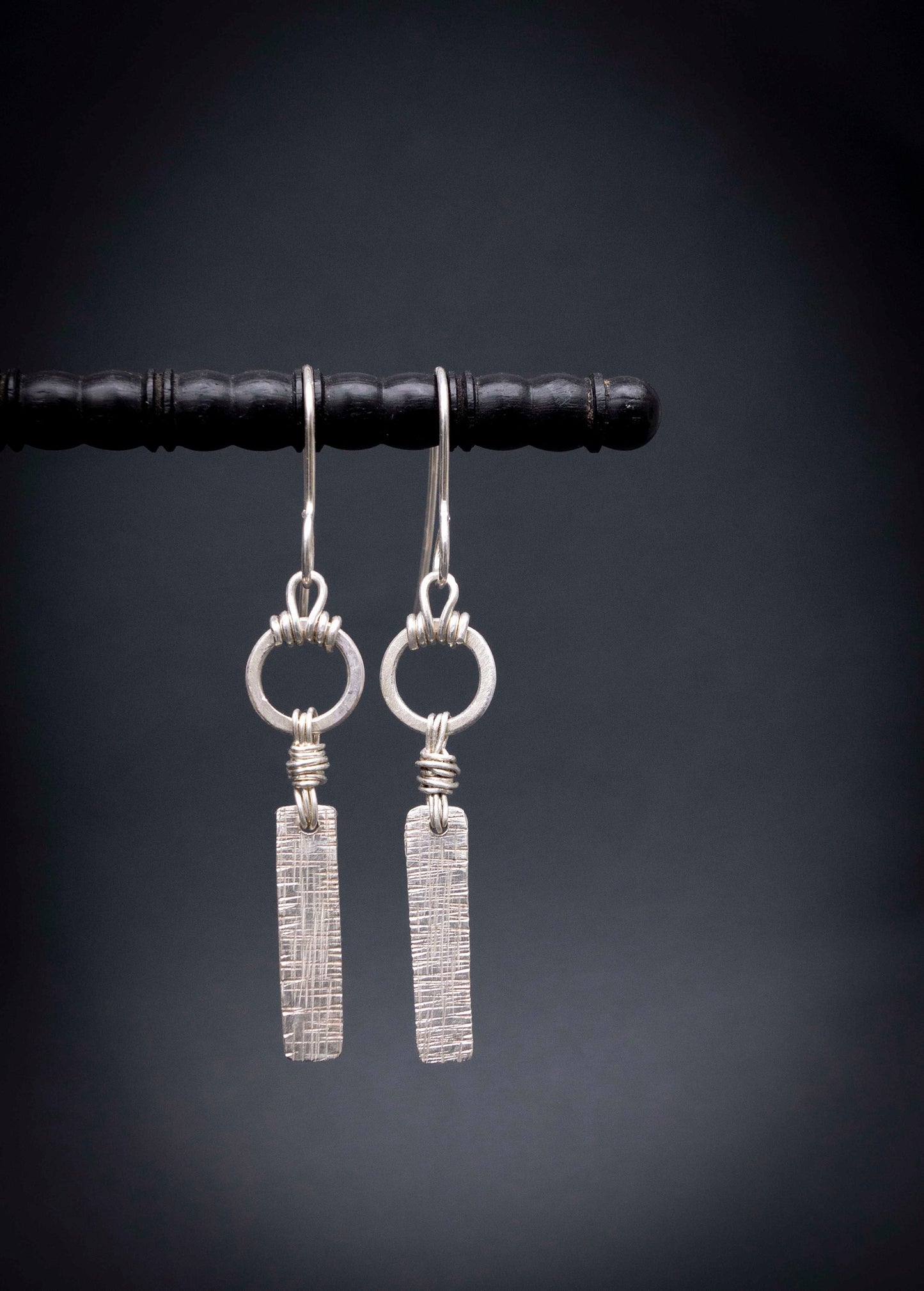 Sterling Silver Wire Wrapped Bar Earrings: Handmade Modern Dangles