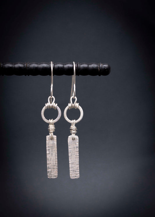 Sterling Silver Wire Wrapped Bar Earrings: Handmade Modern Dangles