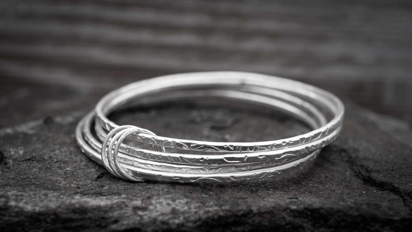 Bangle Bracelet Set, handcrafted Stacking Bangles, Silver and Gold