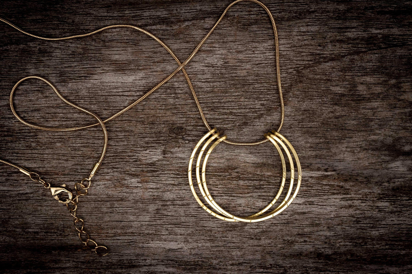 Minimalist Gold Necklace: Hand Forged Brass Circle Pendant