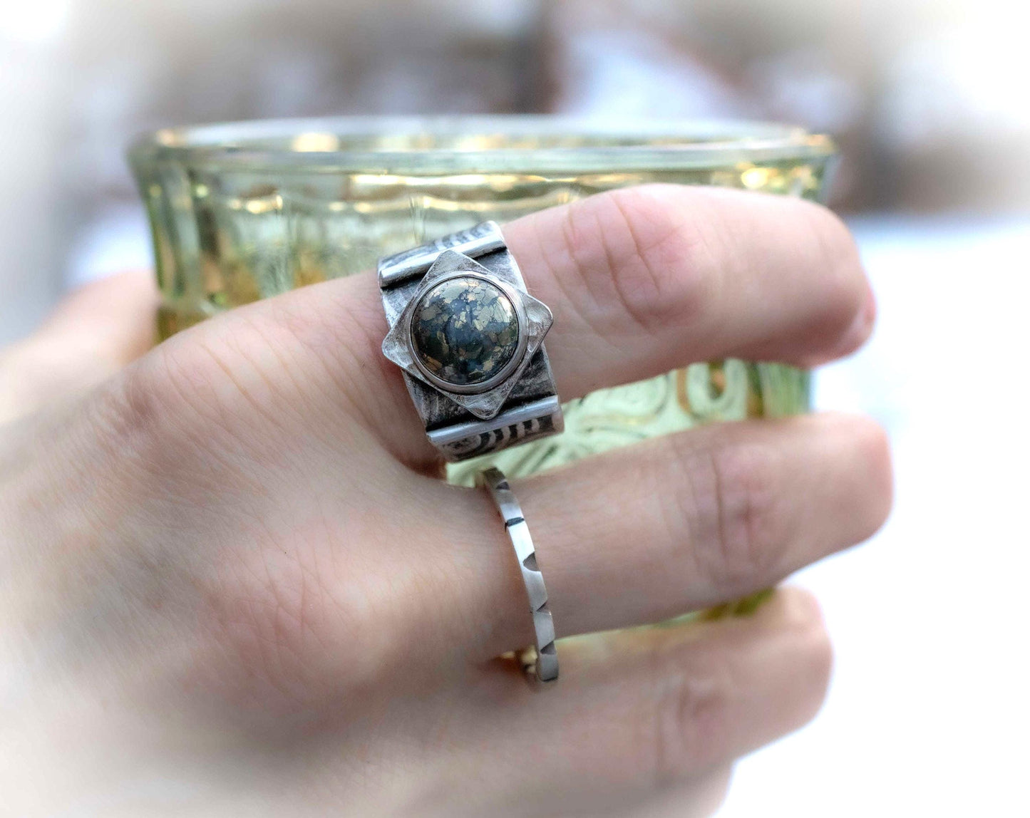 Pyrite Ring: Sterling Silver Gothic Band, Androgynous Jewelry
