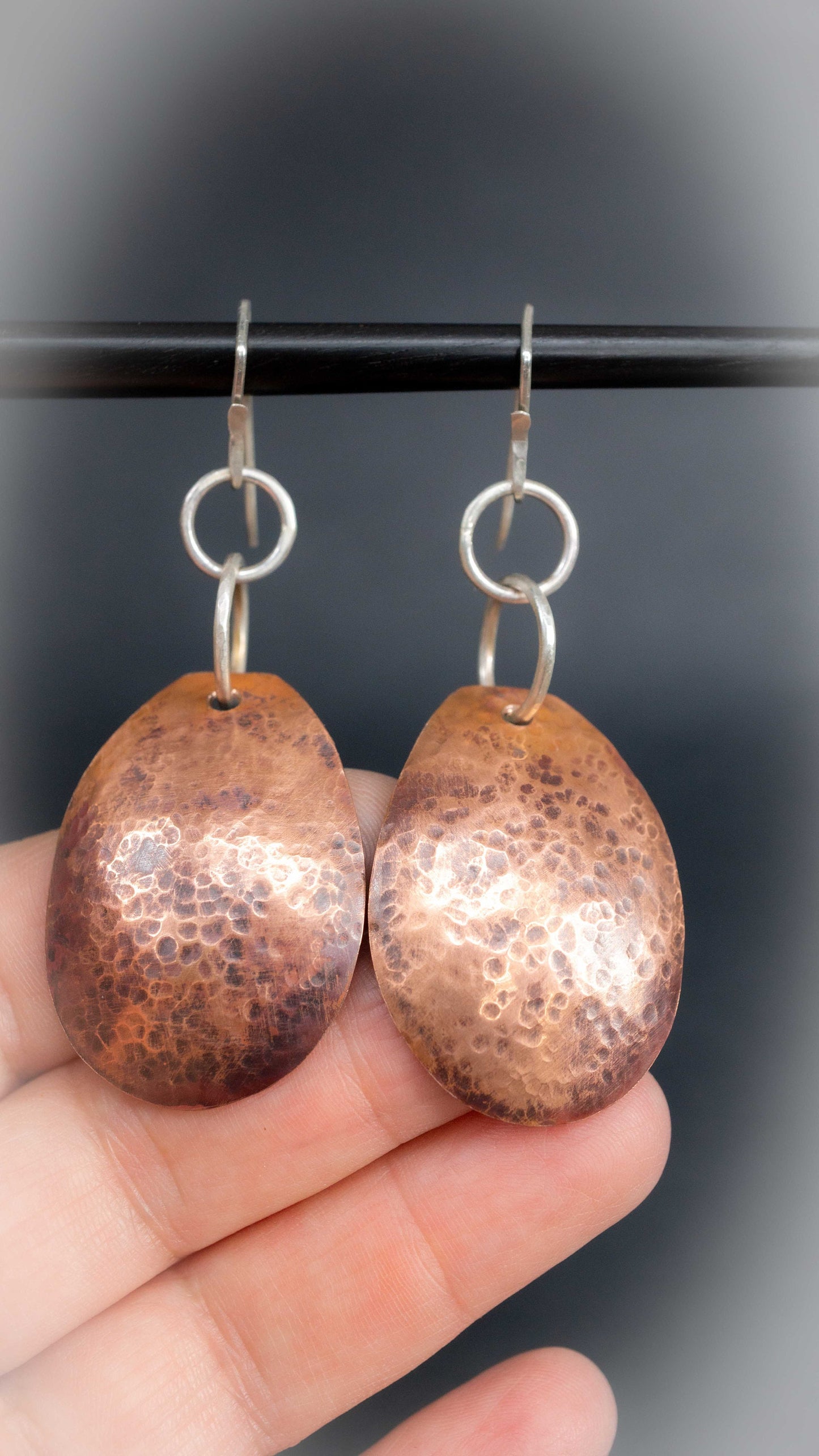 Hammered Copper Earrings: Handmade with copper and sterling silver