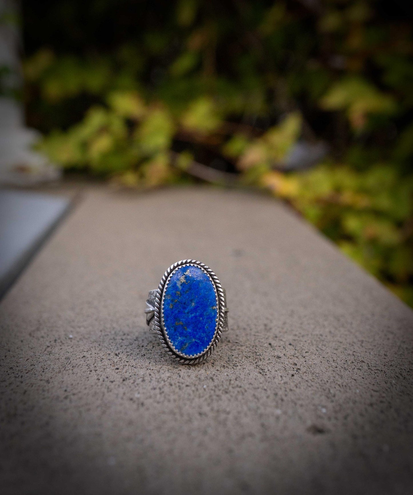 Lapis Lazuli Sterling Silver Ring | Handmade with Silver Leaf and oxidation, size 7