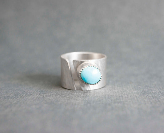 Adjustable Turquoise Ring, Handmade, all sterling silver